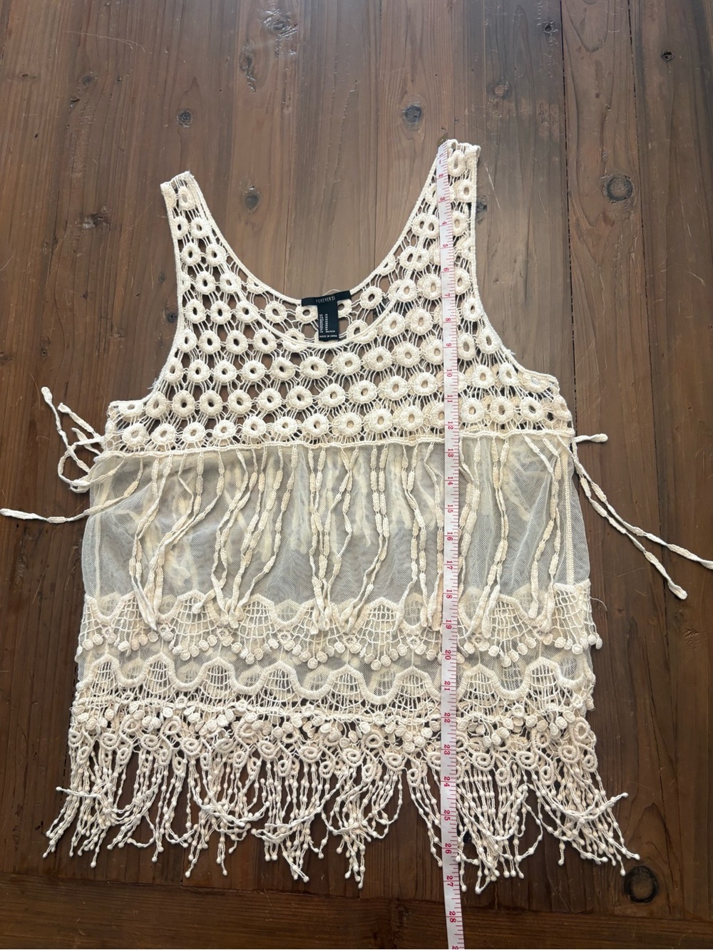 Forever 21 Cream Crochet Lace Fringe Mesh Tank Top - Medium - Never Worn - Picture 5 of 5